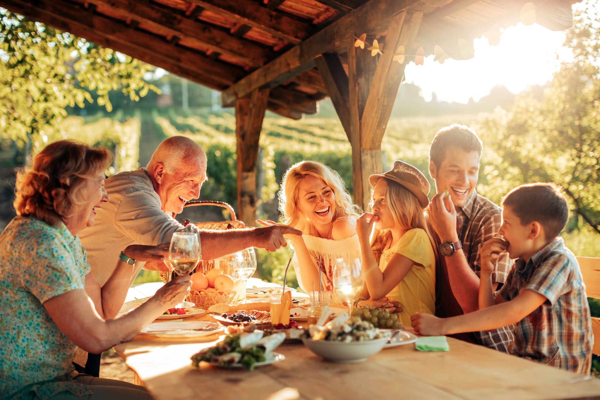 Multigenerational family having a lunch at a patio